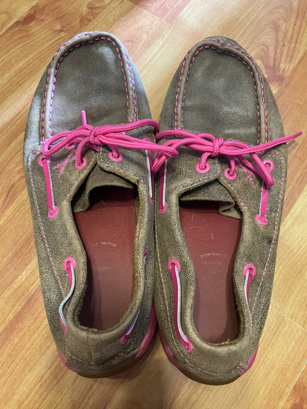 Twisted X Brown Suede Boat Shoes with Pink Accents